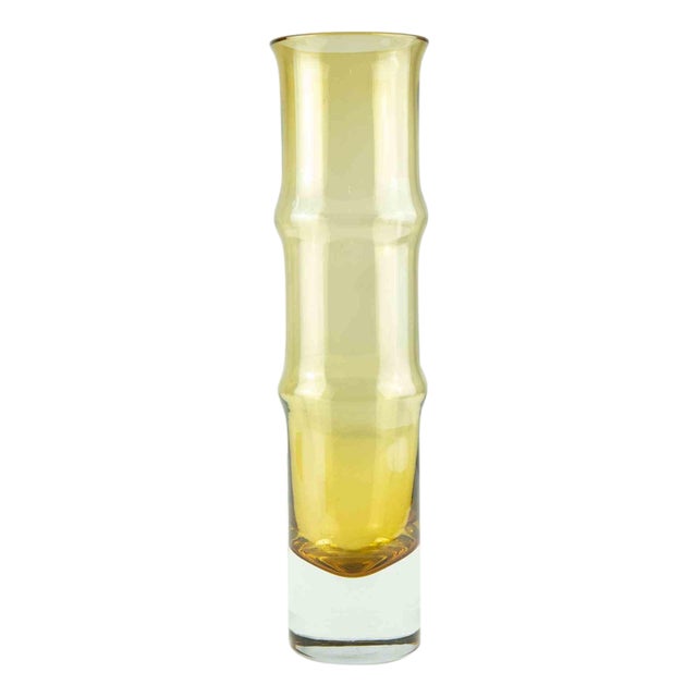 Vintage Swedish Aseda Yellow Glass Bamboo Shape Vase, 1960s For Sale