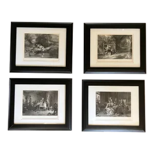 1910s English Traditional Figurative Etchings, Framed - Set of 4