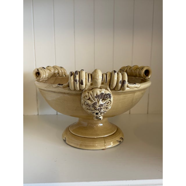 Light Yellow Late 20th Century Large Handcrafted Ceramic Pedestal Compote For Sale - Image 8 of 16