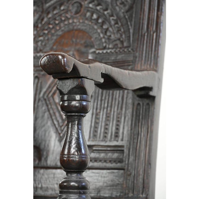 Antique English Oak Wainscot Chair with Wood Carving For Sale - Image 13 of 14