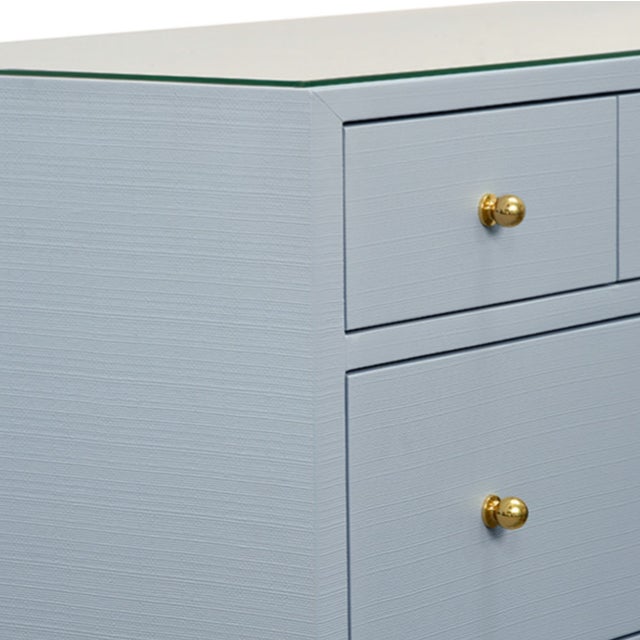 Metal Matthew Izzo Home Carnegie Light Blue Seven Drawer Chest With Brass Knobs For Sale - Image 7 of 8