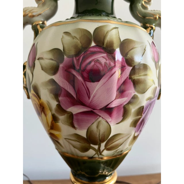 1940s Pair of Vintage Hand-Painted Porcelain Lamps, Circa 1942 For Sale - Image 5 of 8