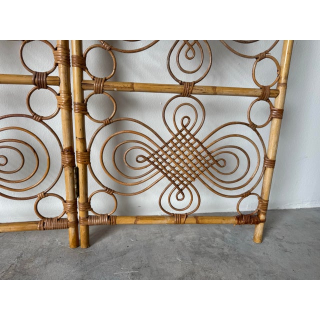 1970’s Vintage Coastal Bamboo & Rattan Three-Panel Folding Screen For Sale - Image 12 of 12