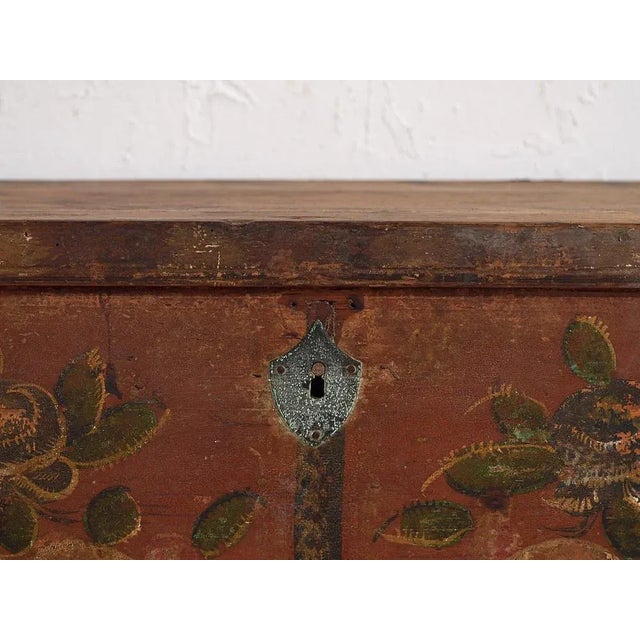 Wood Small Antique Chest with Floral Motifs, 1920s For Sale - Image 7 of 10