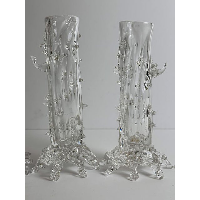 Antique Handblown Clear Crystal Thorn Vases, Czechoslovakia, 1890, Set of 4 For Sale - Image 5 of 10