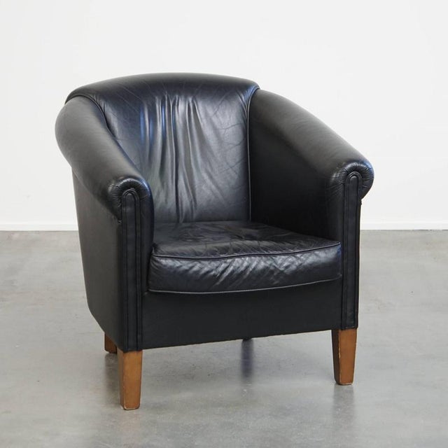 English Black Cowhide Leather Club Chair For Sale - Image 12 of 12