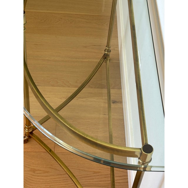 Brass Vintage Italian Brass and Glass Demi-Lune Console Table For Sale - Image 8 of 18