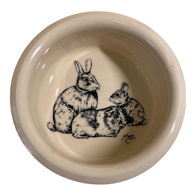 Wonderful vintage Mason Cash pink rabbit bowl made in England. This scarce design features two rabbits and a guinea pig...