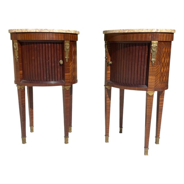 Louis XVI Style Tambour Bedside Tables, Set of 2 For Sale