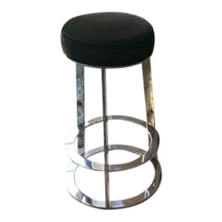 Worlds Away Chrome and Black Velvet Bar Stool For Sale