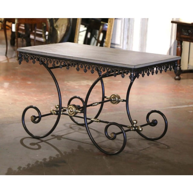 Early 20th Century Early 20th Century French Iron Pastry Table With Slate Top and Bronze Mounts For Sale - Image 5 of 9