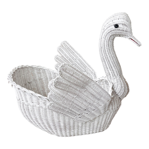 1970s Monumental White Wicker Swan Basket or Planter, Palm Beach Style