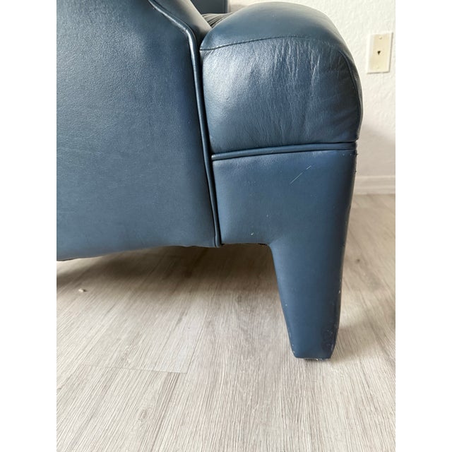 1990’s Mid Century Donghia Navy Blue Leather Club Chair For Sale - Image 9 of 9
