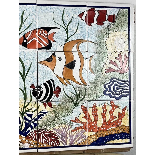 Panel 60 cm 45 cm of hand decorated ceramic, Italy, 80s Composed of 12 tiles of 15 x 15 cm cm
