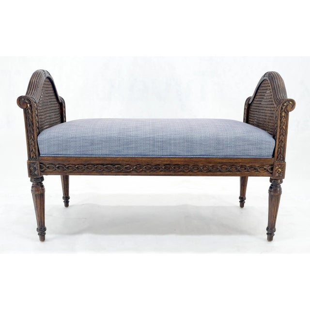 French Provincial Very Fine Carved French Upholstered Bench w/ Cane Panels For Sale - Image 3 of 7