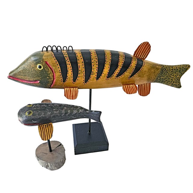 2020s Contemporary Folk Art Fish Decoys by Ronald Derrow Set of 2 For Sale - Image 5 of 18
