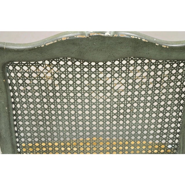 Antique French Louis XV Style Blue Painted Cane Back Fauteuil Arm Chairs - Pair For Sale - Image 10 of 12