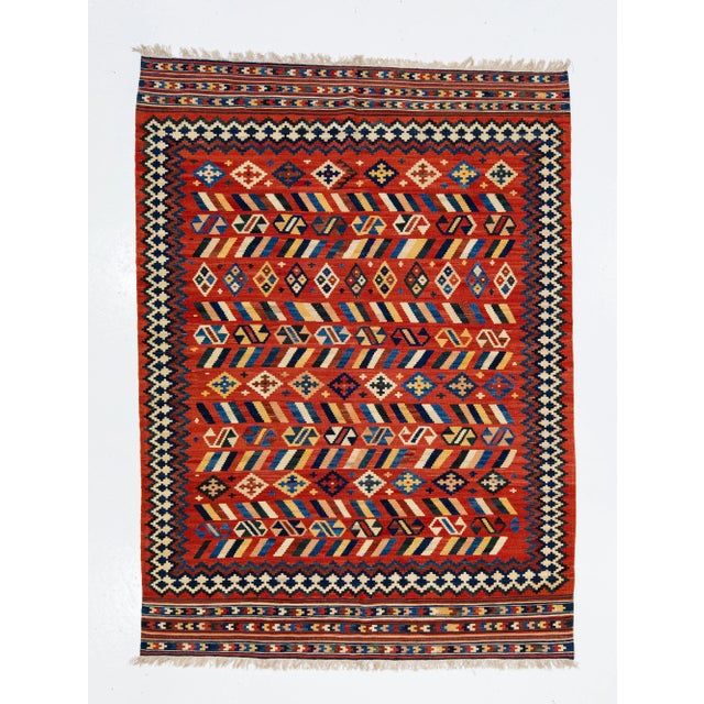 Textile 2020s Modern Kilim Handmade Multicolor Geometric Wool Rug For Sale - Image 7 of 7
