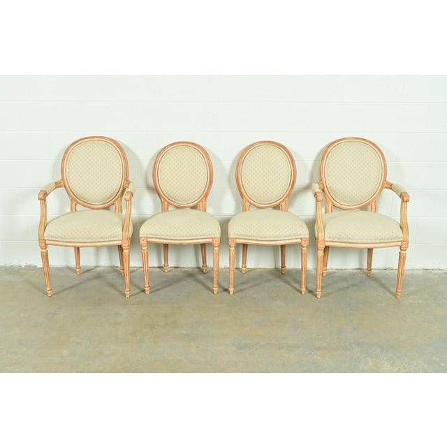 French Baker Furniture French Regency Louis XVI Cream and Pink Lacquered Dining Chairs, Set of Four For Sale - Image 3 of 15