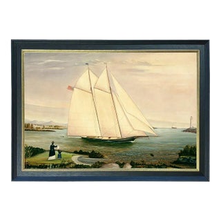 "American Schooner" Nautical Canvas Print in Solid Wood Black and Antiqued Gold Frame- a 20" X 30" Framed to 23-3/4" X 33-3/4" For Sale