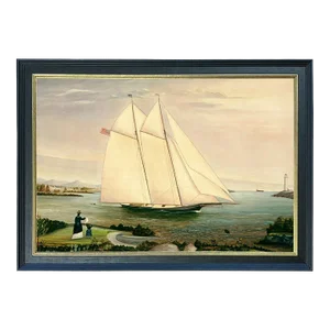 "American Schooner" Nautical Canvas Print in Solid Wood Black and Antiqued Gold Frame- a 20" X 30" Framed to 23-3/4" X 33-3/4"