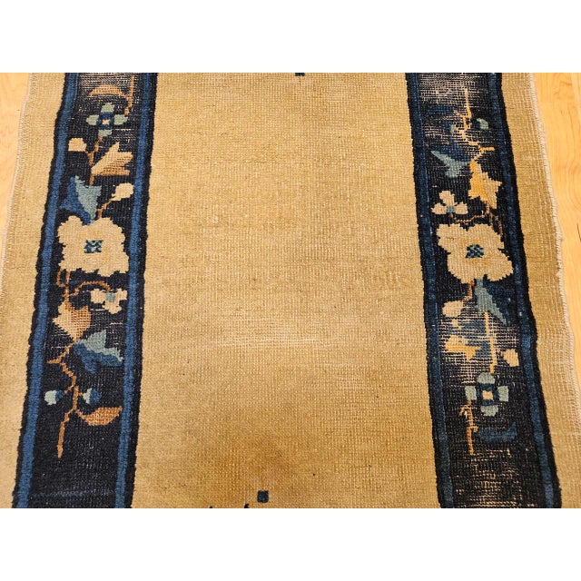 Late 19th Century Chinese Peking Rug, Hand-Knotted Wool, Tan & Navy, 3' x 5' For Sale - Image 9 of 15