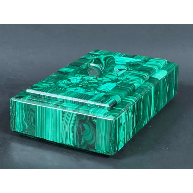 Late 20th Century Carved Malachite Stone Jewelry Box For Sale - Image 4 of 11