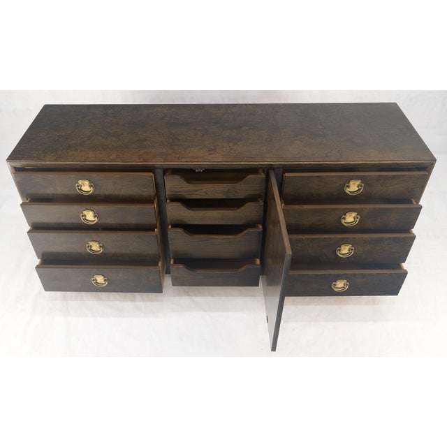 Wood Burl Wood Brass Hardware 2 Doors Compartment 68" Long Dresser Credenza MINT! For Sale - Image 7 of 14