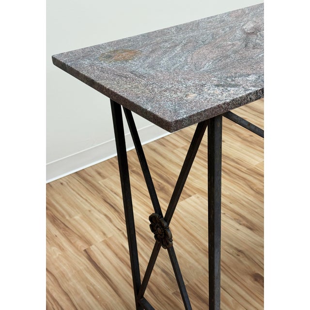 Vintage Stone Top Medallion Iron Console Table For Sale - Image 10 of 15