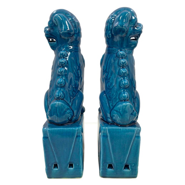 Vintage Chinese Porcelain Turquoise Foo Dog Figurines - A Pair For Sale - Image 9 of 10