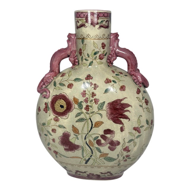 Vintage Chinoiserie Porcelain Moon Flask Vase For Sale
