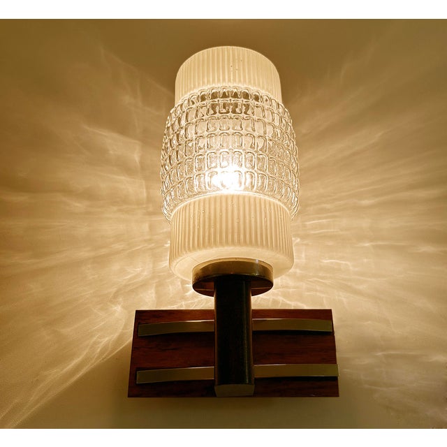 Vintage Scandinavian Teak Glass Sconces, 1960s, Set of 2 For Sale - Image 10 of 18