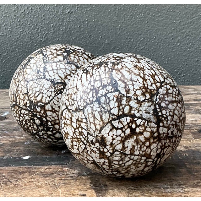 Vintage Decorative Wood Spheres - A Pair For Sale - Image 11 of 12