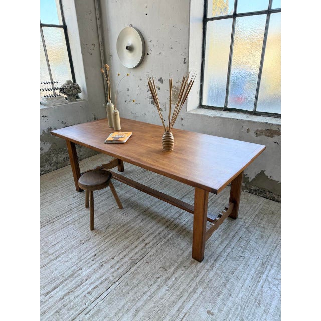 Brown Oak Farm Table, 1970s For Sale - Image 8 of 18