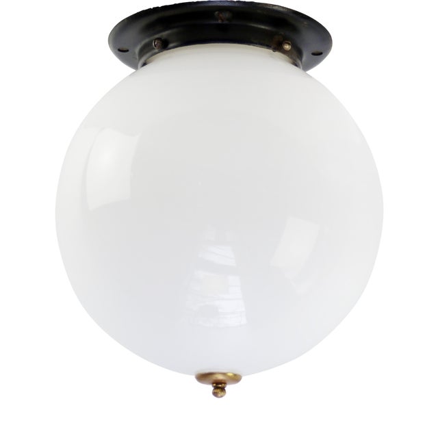 Art Deco White Opaline Flush Mount For Sale