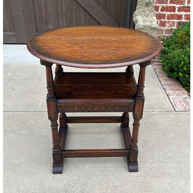 Antique English Monk's Chair Bench Oak Converts to Folding Table Round 19th C For Sale In Dallas - Image 6 of 13