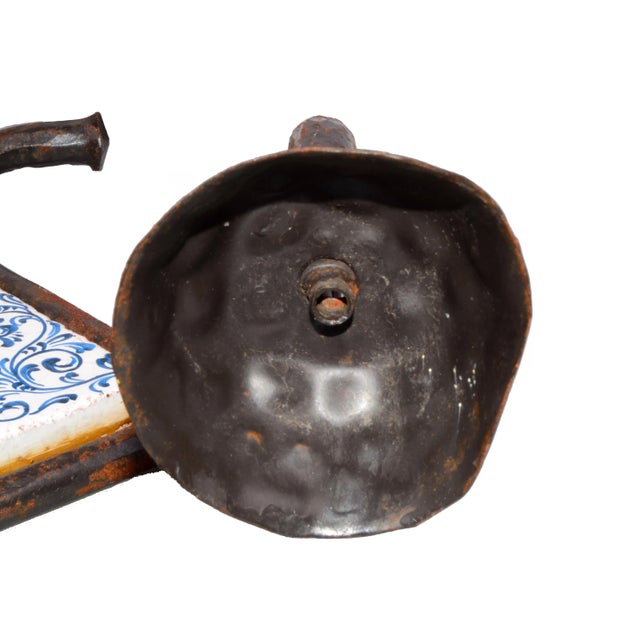 1970s Forged Iron and Terracotta Tile 2-Arm Candle Wall Sconce For Sale - Image 5 of 8