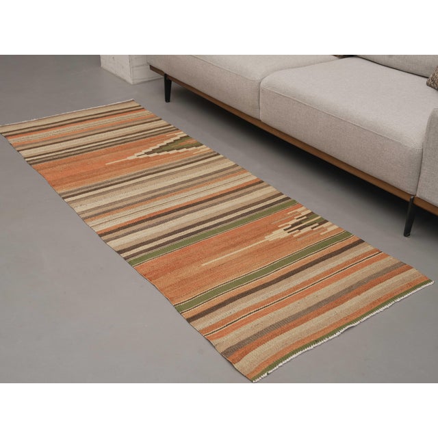 1970s Vintage Handmade Wool Cotton Terracotta Runner Rug For Sale - Image 10 of 11