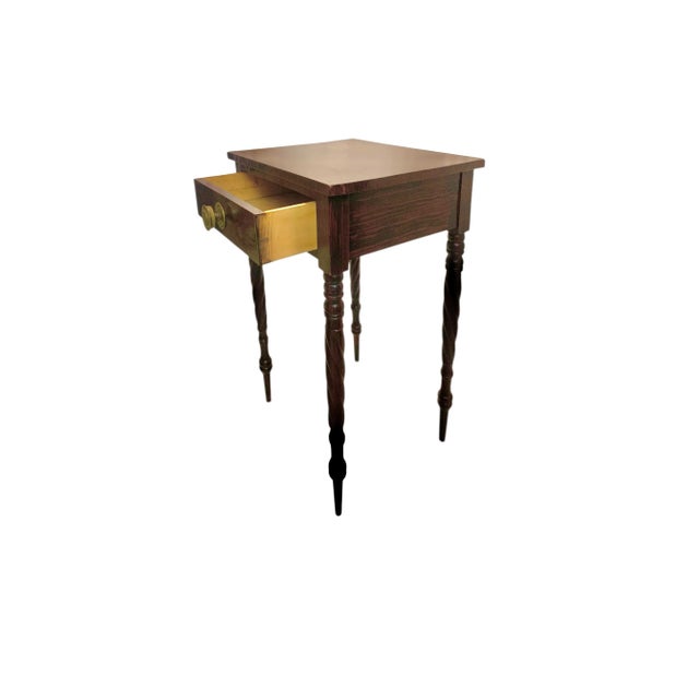 Mid-Century Modern Late 20th Century Mahogany One-Drawer Side Table With Spindle Leg and Brass Handle For Sale - Image 3 of 11