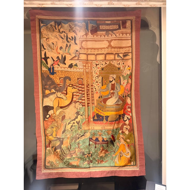 Vintage Indian Hand-Embroidered Mughal Court Scene Wall Tapestry, 1970s For Sale - Image 3 of 5