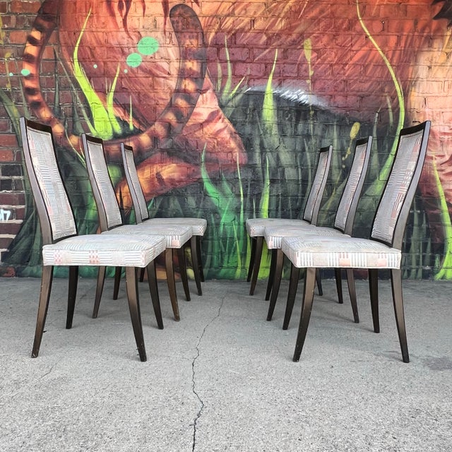 Set of 6 vintage tall-back dining chairs designed by Harvey Probber. Featuring clean, modernist lines and solid...