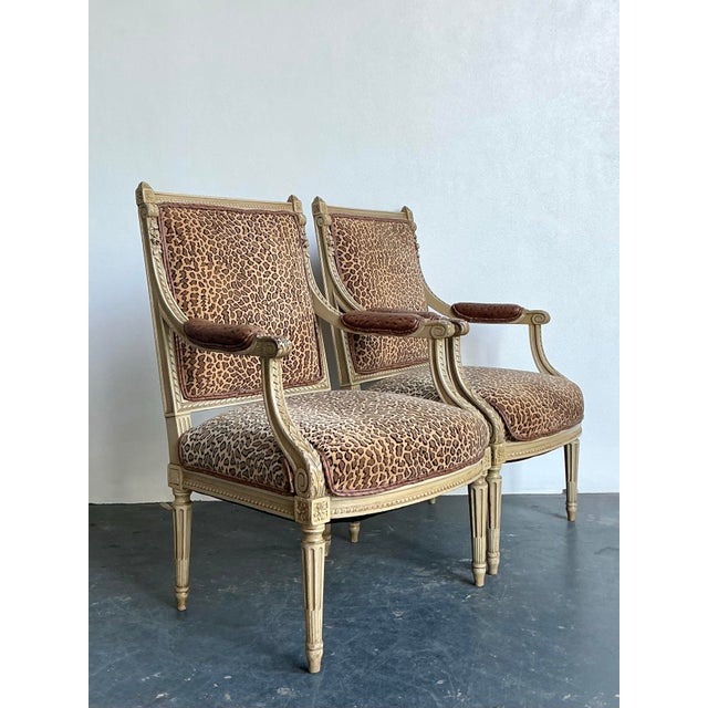 Brown Vintage Regency Leopard Fauteuil Chairs - A Pair For Sale - Image 8 of 12