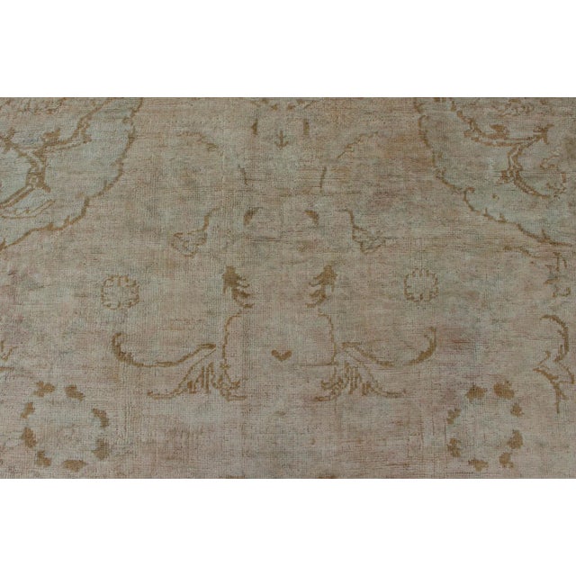 Cream Background Mid Century Vintage Oushak Rug From Turkey With Floral Design For Sale - Image 11 of 13