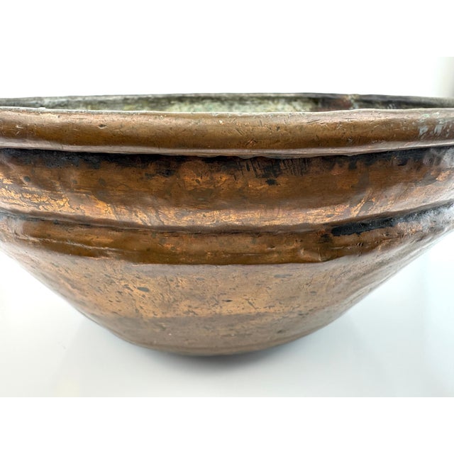 Antique Italian Hand-Hammered Copper Bowl With Verdigris Patina For Sale - Image 4 of 13