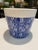 Vintage blue and white decorated with floral design English pottery planter with detail of handles on each side. No...
