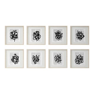 Natural Wood Shadow Box Framed Originals 'Black & White Abstraction Series' #5 - Gallery Wall Art Installation - Set of 8 For Sale