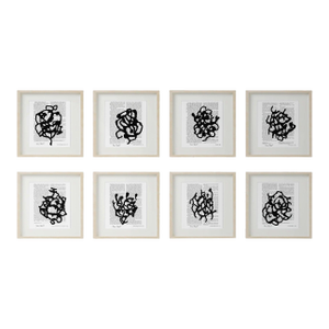Natural Wood Shadow Box Framed Originals 'Black & White Abstraction Series' #5 - Gallery Wall Art Installation - Set of 8