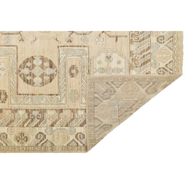 13 X 18 Modern Khotan Style Handmade Beige Wool Rug With Geometric Pattern For Sale - Image 4 of 10