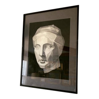 Large Vintage 1977 Charcoal Bust Drawing For Sale