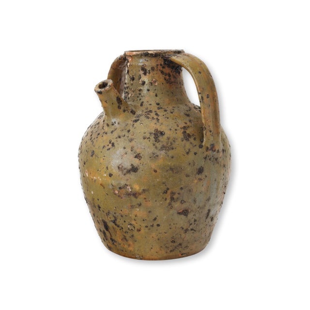 Large Antique French Glazed Terracotta Olive Oil Jug For Sale - Image 4 of 7
